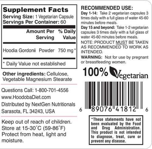 Hoodoba® Pure 750mg Hoodia Gordonii